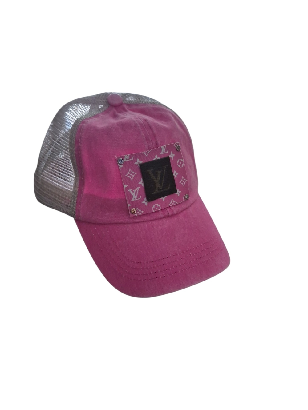 Upcycled Pink Logo Patch Mesh-Back Trucker Cap